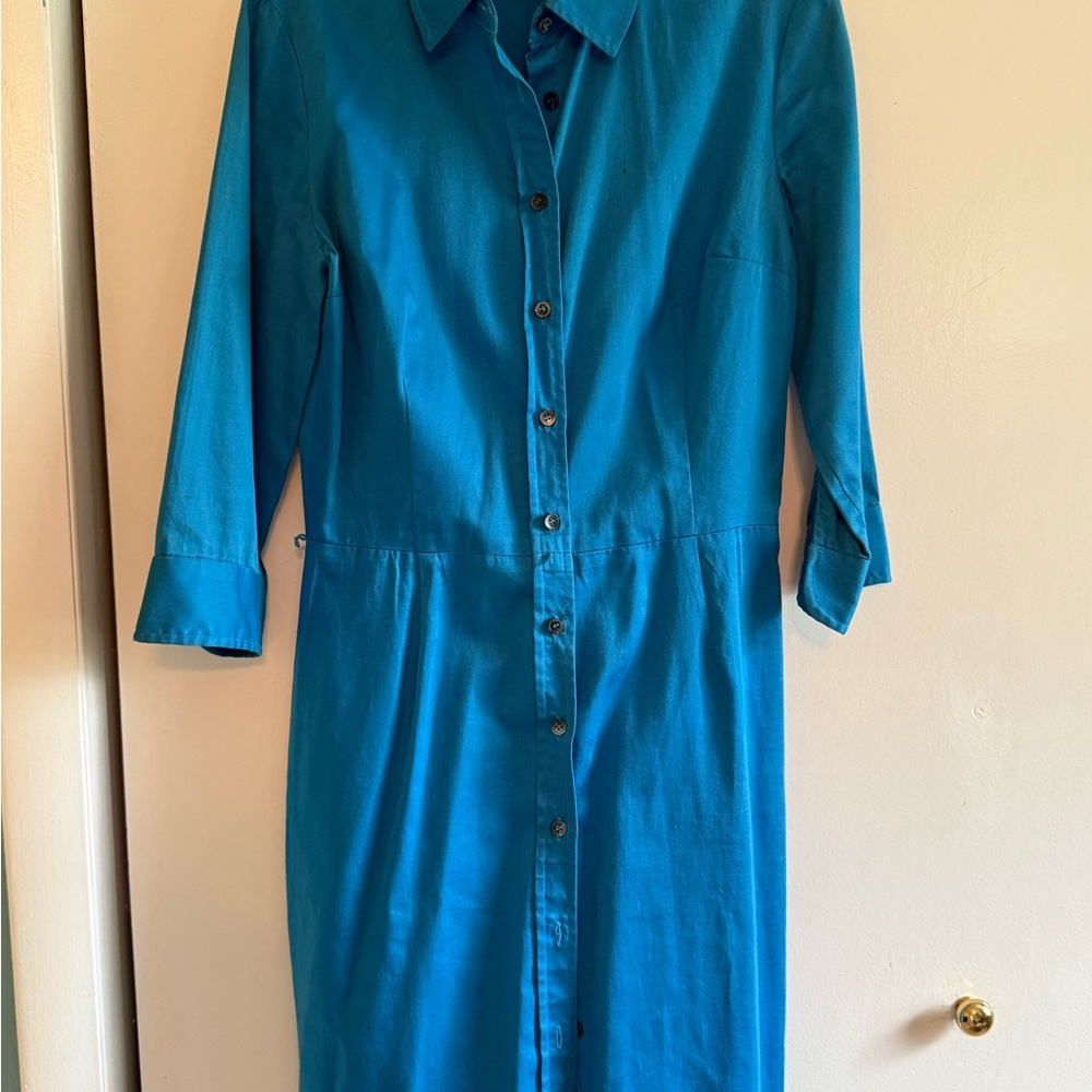 Liz Claiborne Blue 3/4 Sleeve Shirt Dress